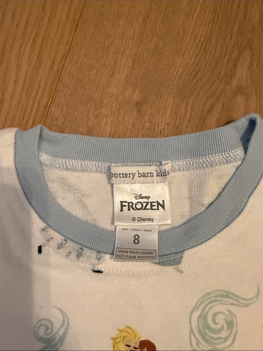 Pottery Barn Kids Disney Light Blue and White Frozen Anna Elsa Print Pajamas